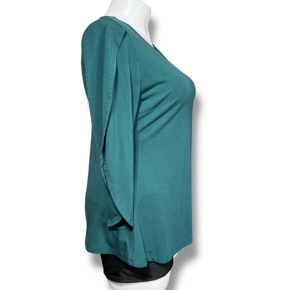 Betabrand Womens Swing Top Shirt Blouse Split Sleeve Scoop Neck Stretch Teal XL - Picture 2 of 8